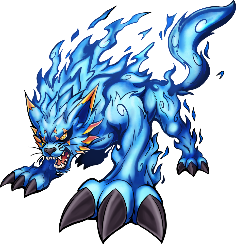 BlueLynxmon, original Digimon artwork by Aderek